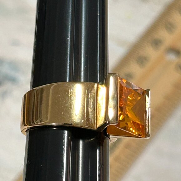 Sterling Silver 925 Yellow Gold Vermeil Bold Wide Golden Citrine CZ Band Ring - Picture 12 of 14